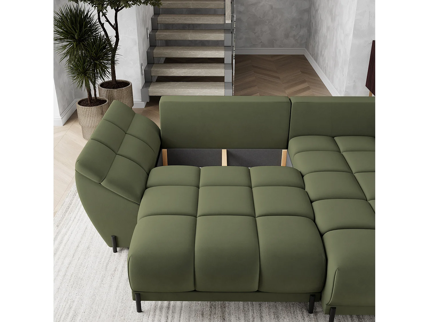 Canapé d'angle VESTANO en velours avec fonction couchage Vert