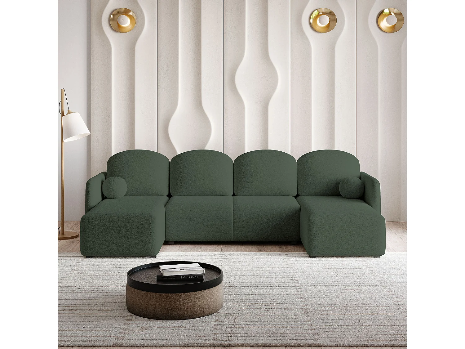 Hoekbank NUBERO van fluweel met slaapfunctie Grün