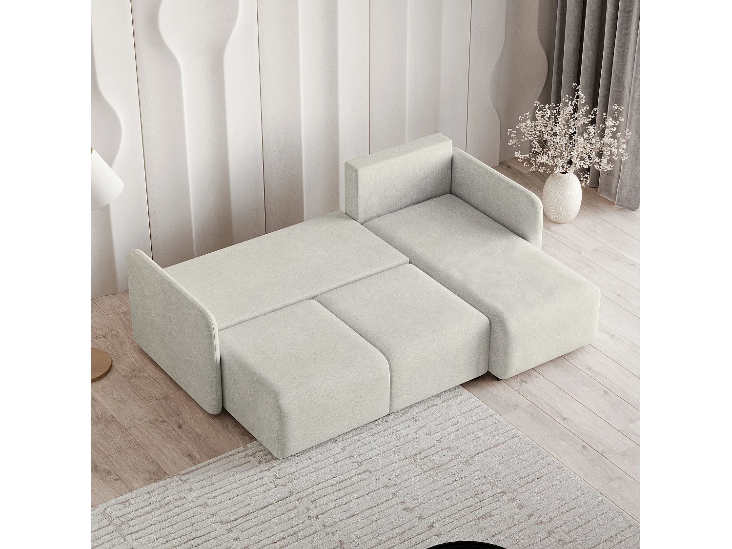 Hoekbank SUVINO van fluweel met slaapfunctie Creme
