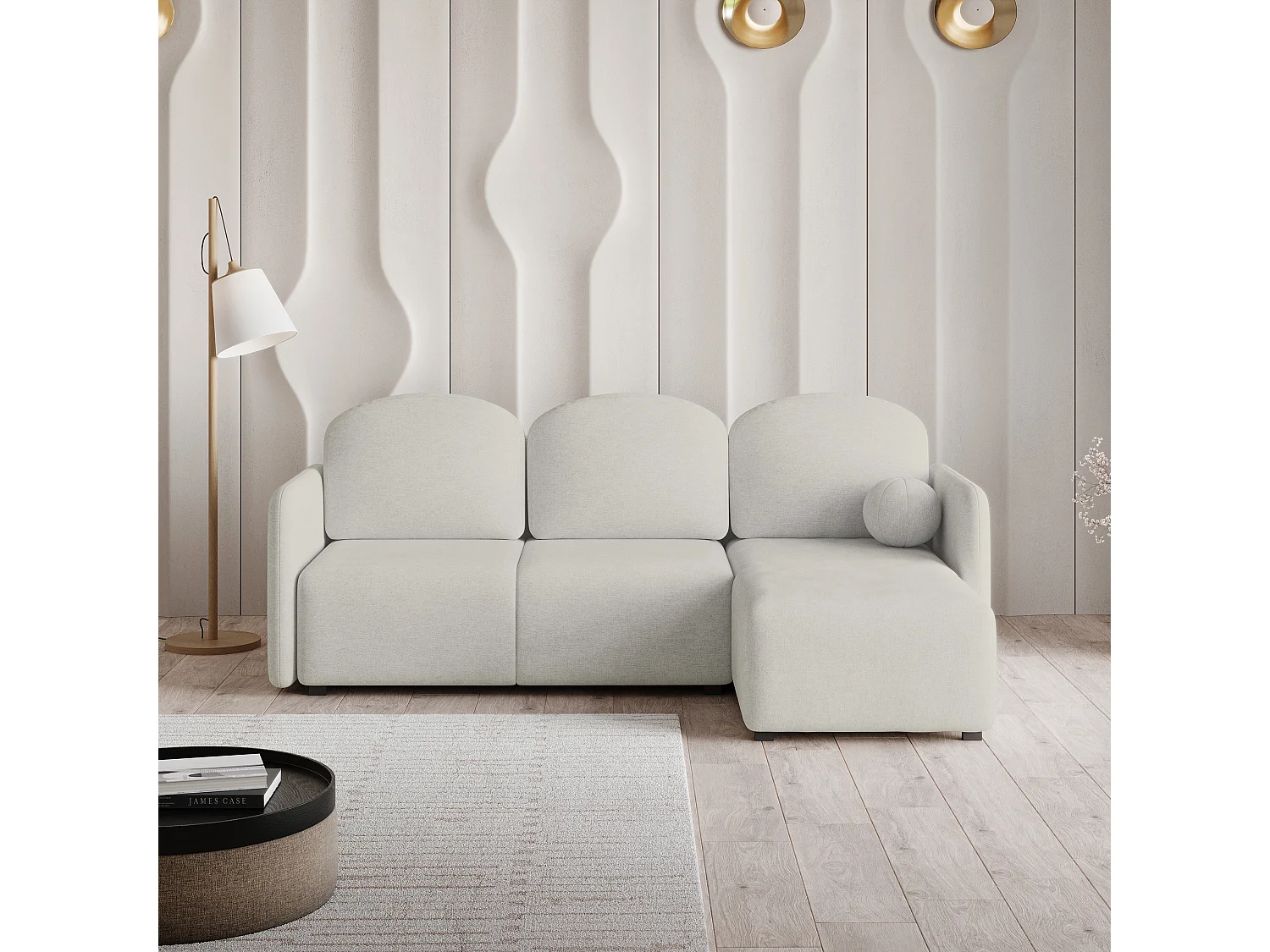 Hoekbank SUVINO van fluweel met slaapfunctie Creme