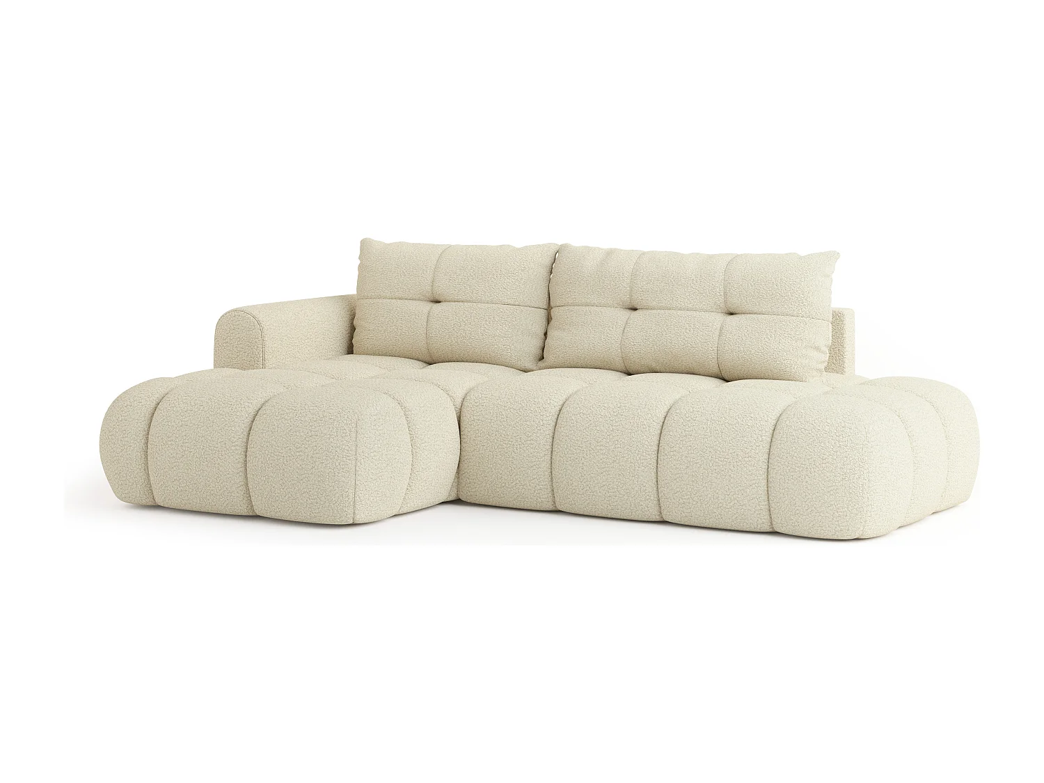 Hoekbank FLUMA van fluweel met slaapfunctie Creme
