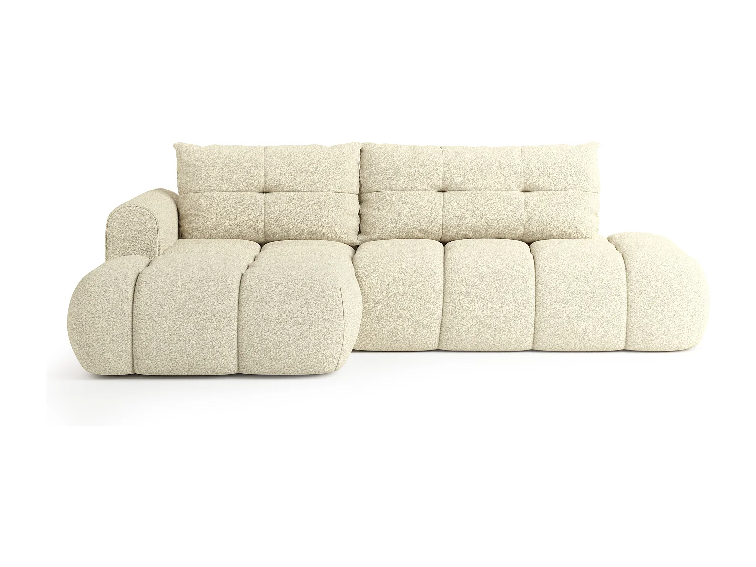 Hoekbank FLUMA van fluweel met slaapfunctie Creme