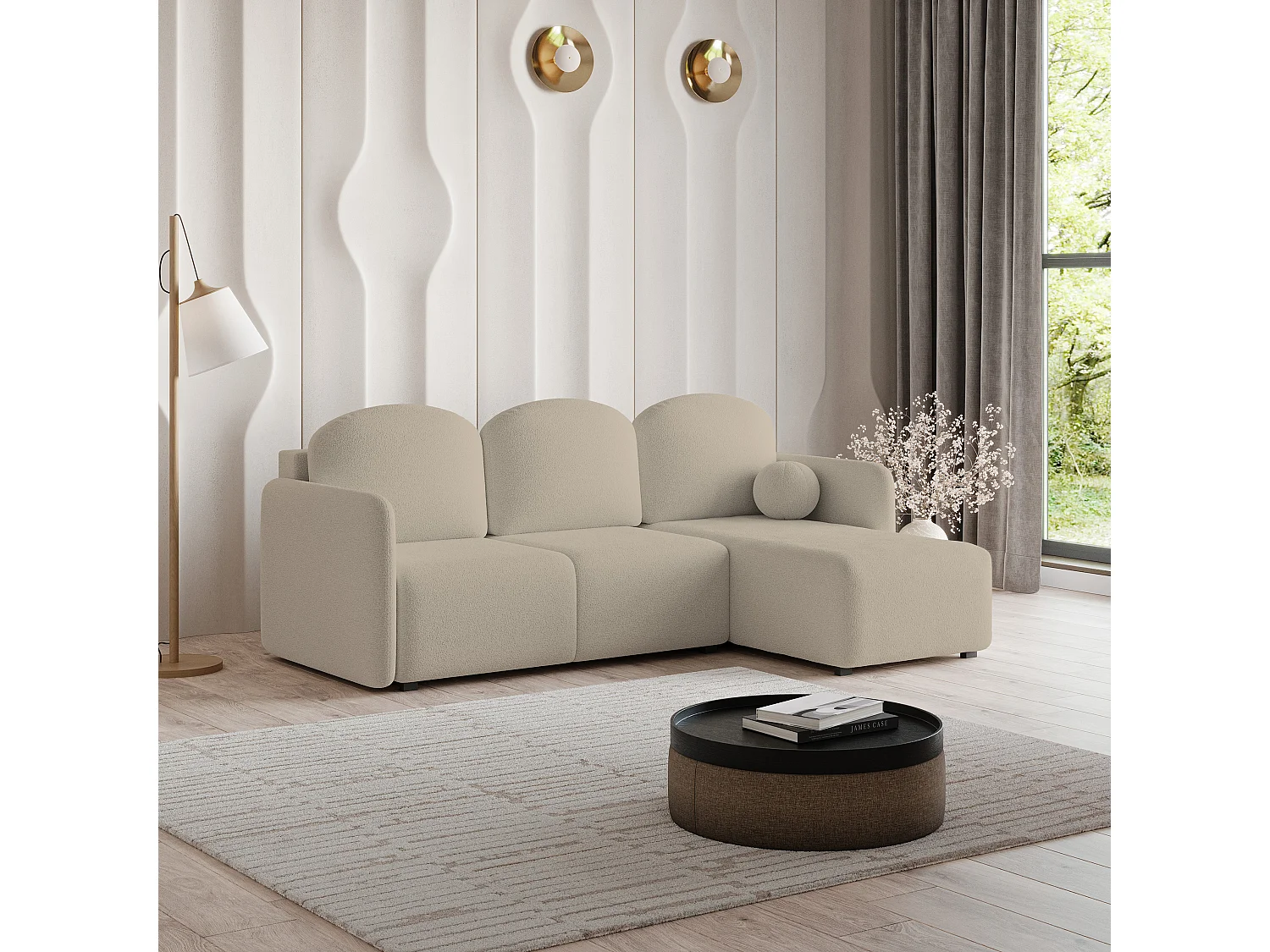 Canapé d'angle SUVINO en velours avec fonction couchage Beige