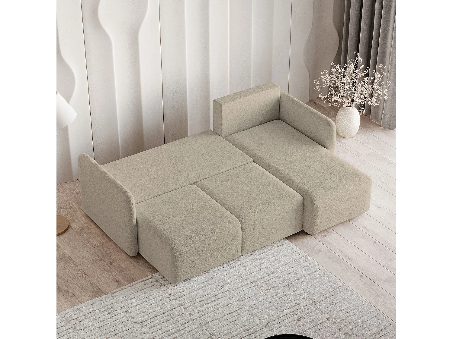 Canapé d'angle SUVINO en velours avec fonction couchage Beige