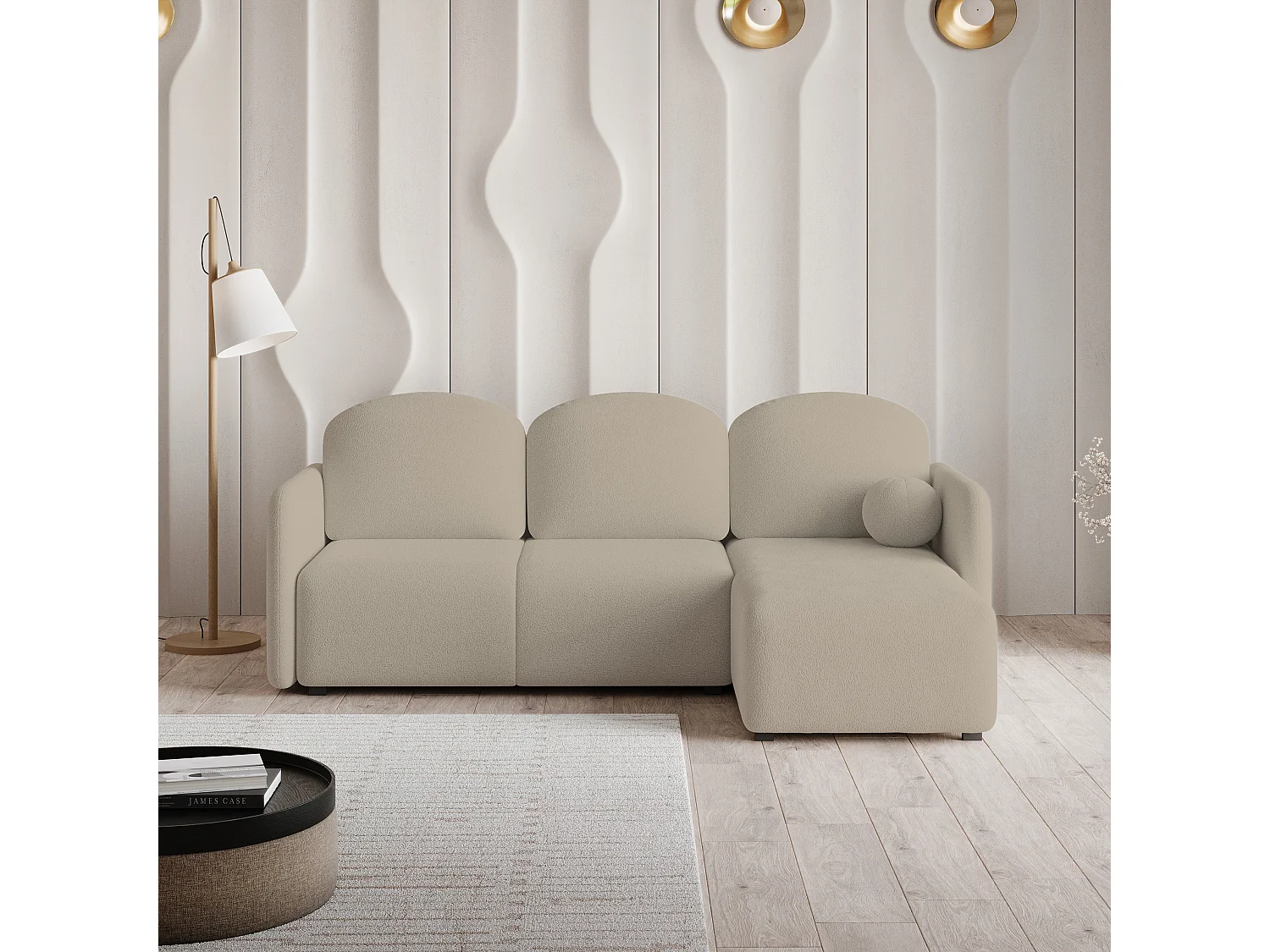 Canapé d'angle SUVINO en velours avec fonction couchage Beige