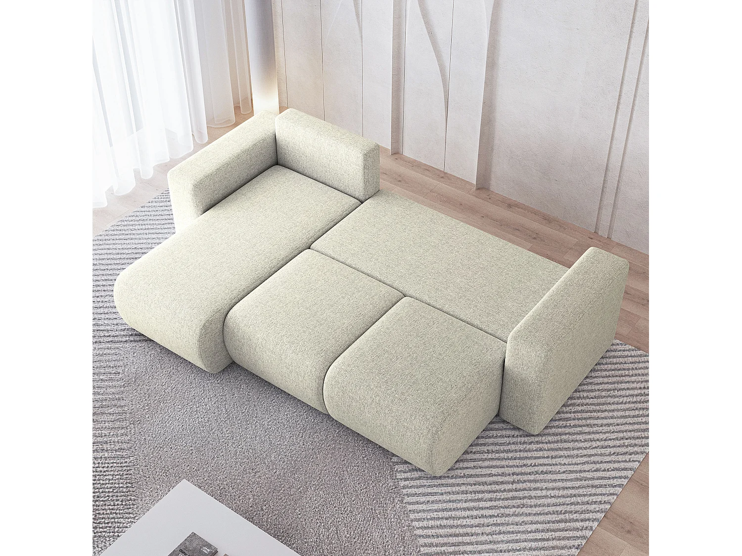 Canapé d'angle RINOVA en velours avec fonction couchage Crème