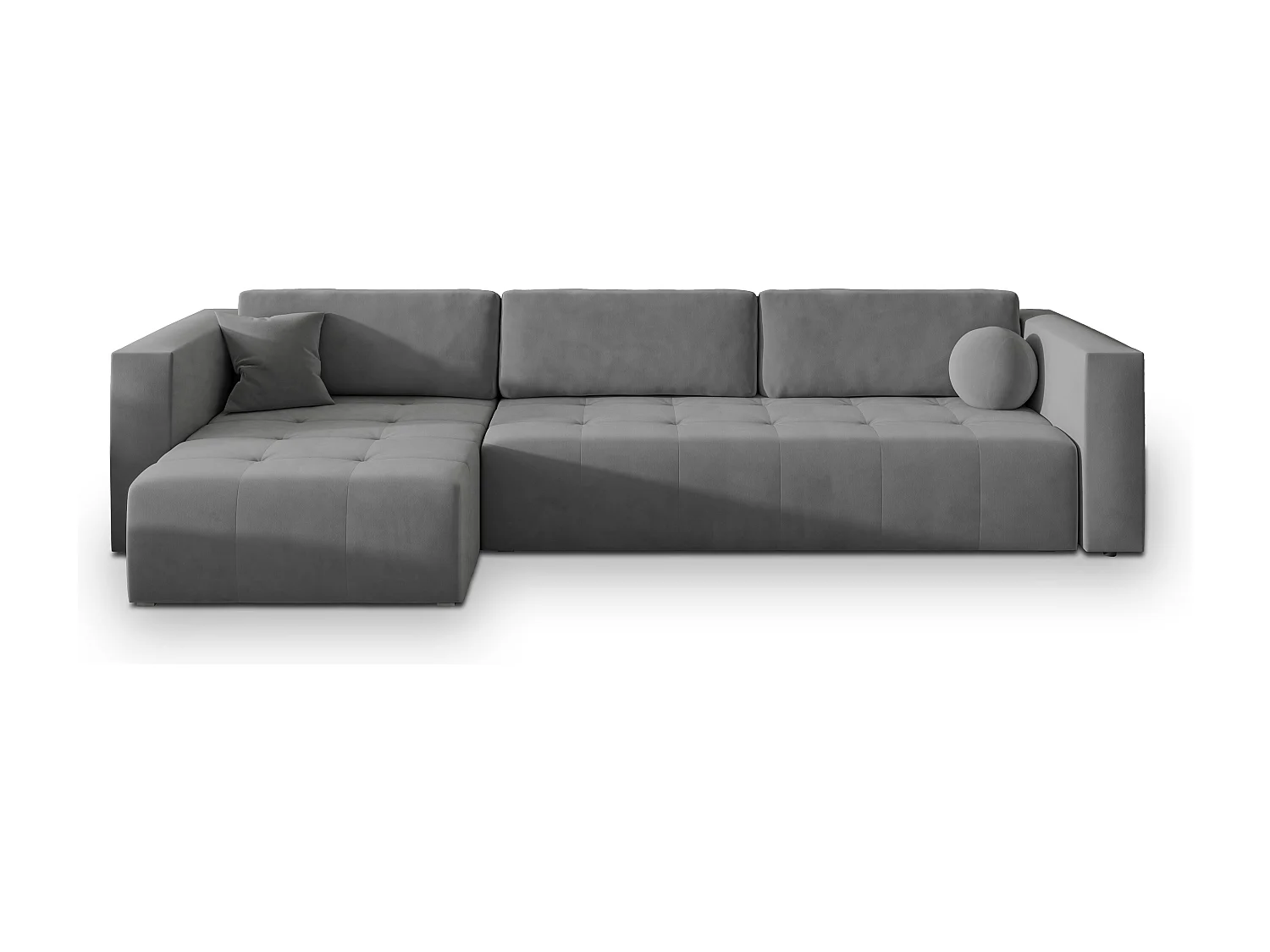 Canapé d'angle OLVERA en velours avec fonction couchage Gris