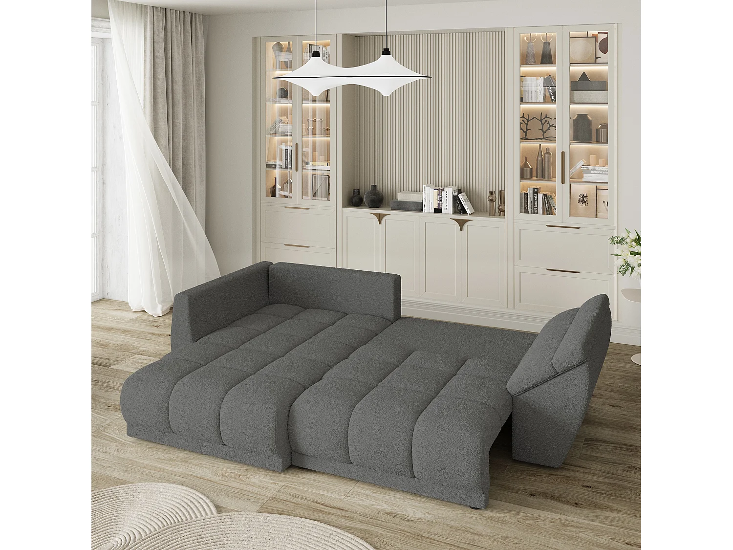 Canapé d'angle ORENTI en velours avec fonction couchage Gris