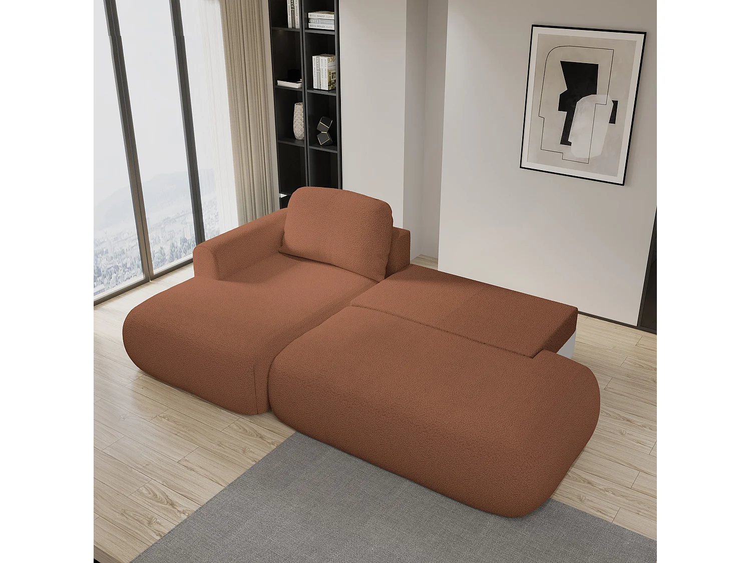 Canapé d'angle NUVIRA en velours avec fonction couchage Orange