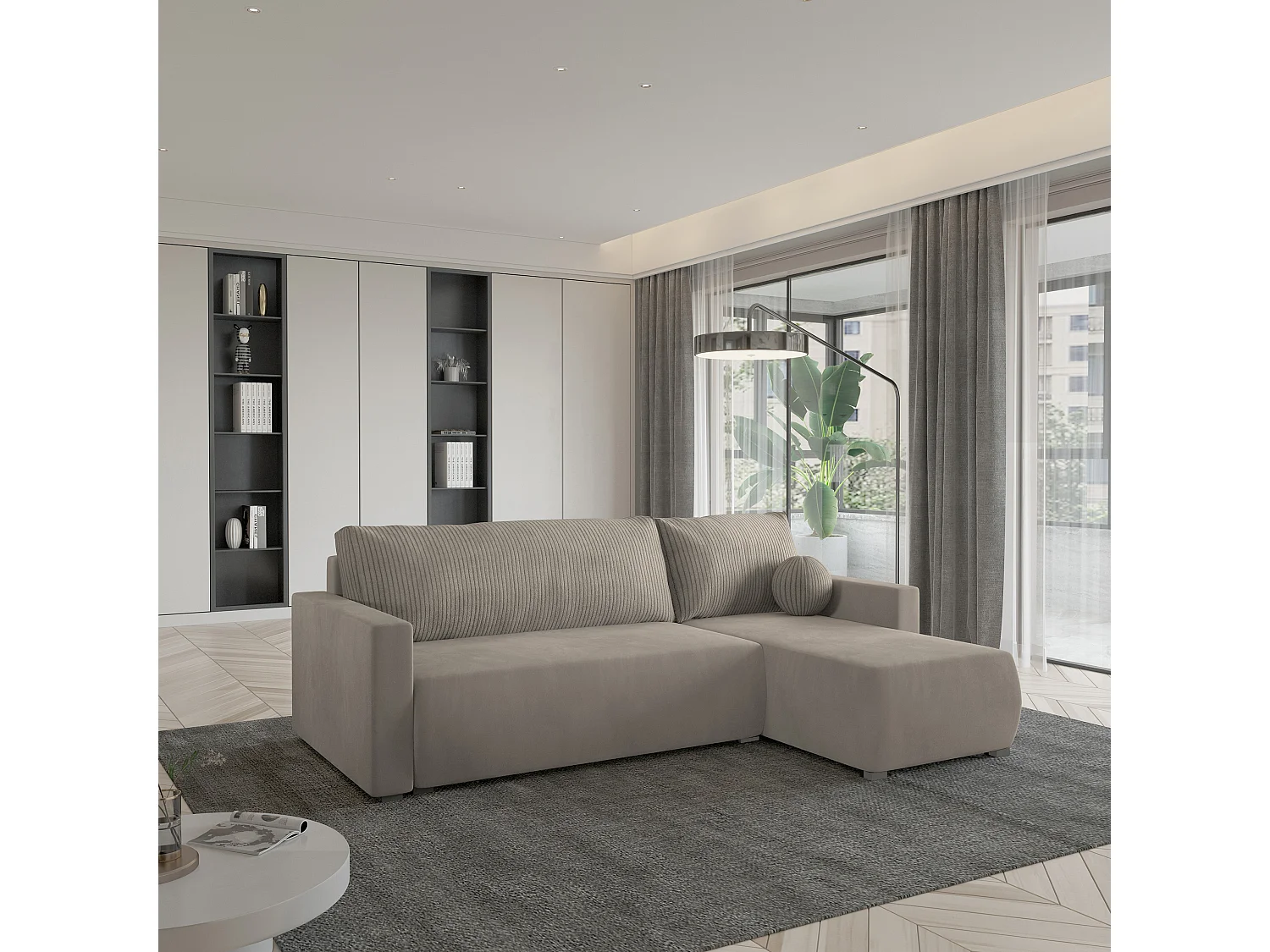 Hoekbank SORGE van fluweel met slaapfunctie Beige