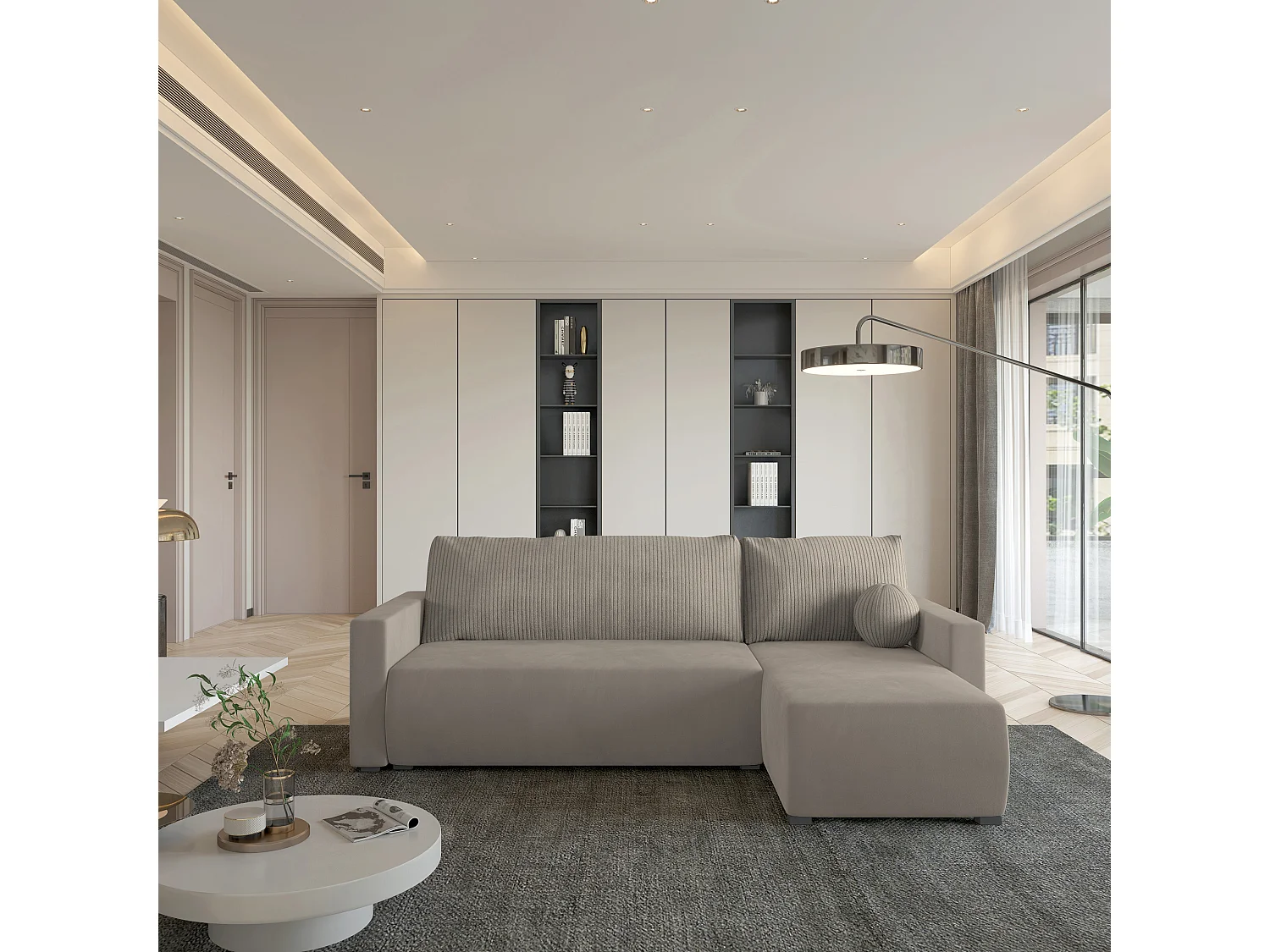 Hoekbank SORGE van fluweel met slaapfunctie Beige