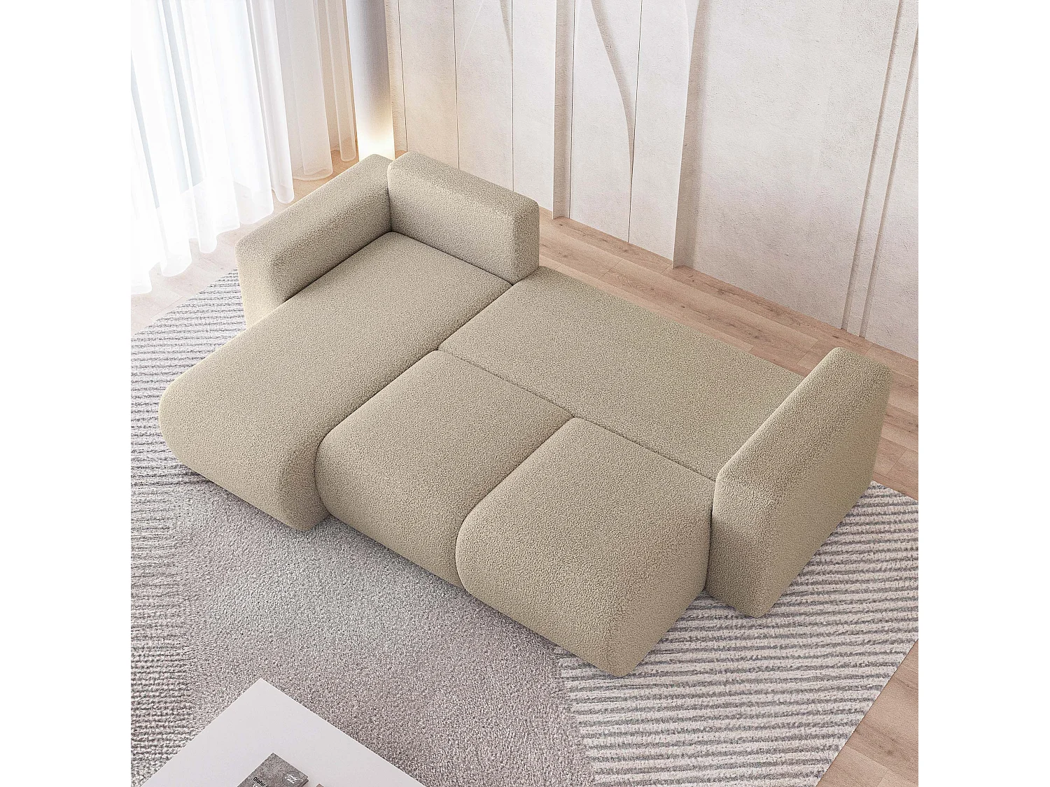 Hoekbank RINOVA van fluweel met slaapfunctie Beige