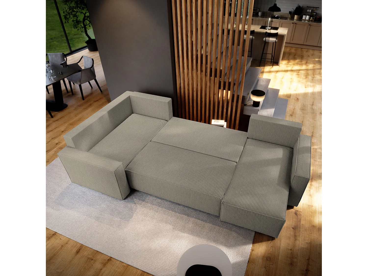 Hoekbank NORENA van fluweel met slaapfunctie Beige