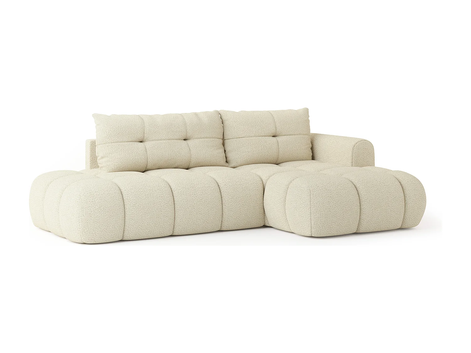 Hoekbank FLUMA van fluweel met slaapfunctie Creme