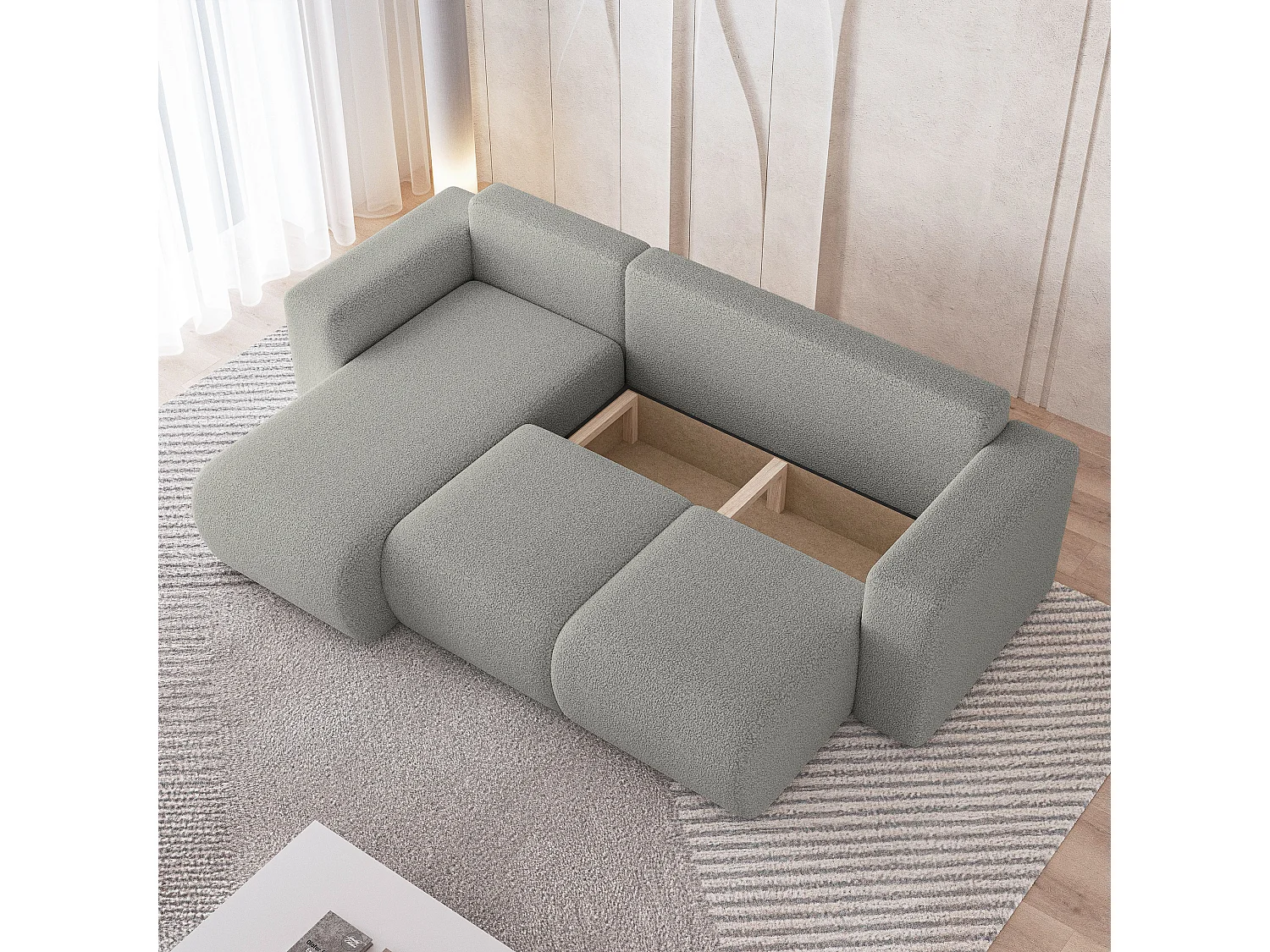 Canapé d'angle RINOVA en velours avec fonction couchage Gris clair
