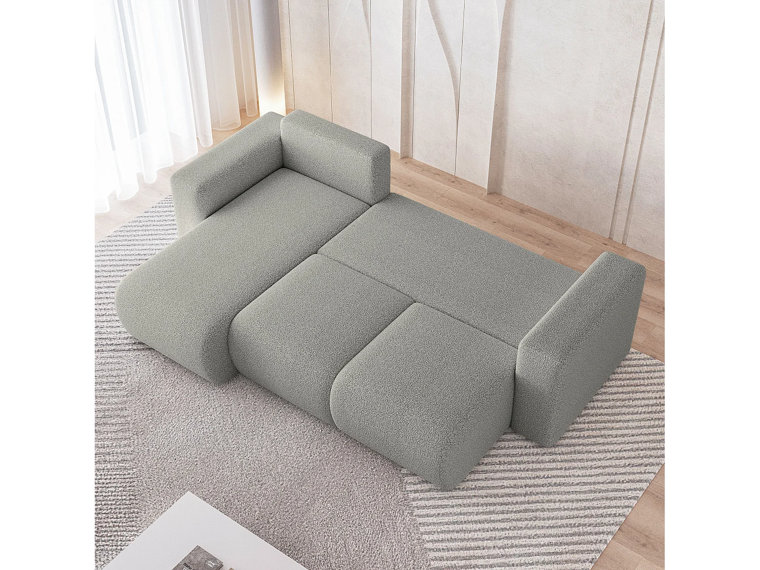 Canapé d'angle RINOVA en velours avec fonction couchage Gris clair