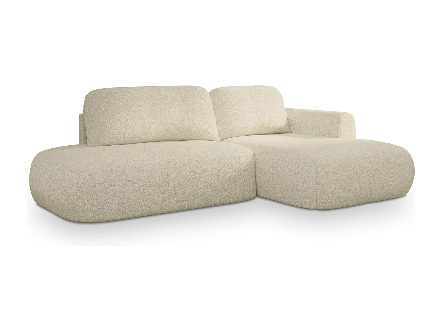 Hoekbank NUVIRA van fluweel met slaapfunctie Creme