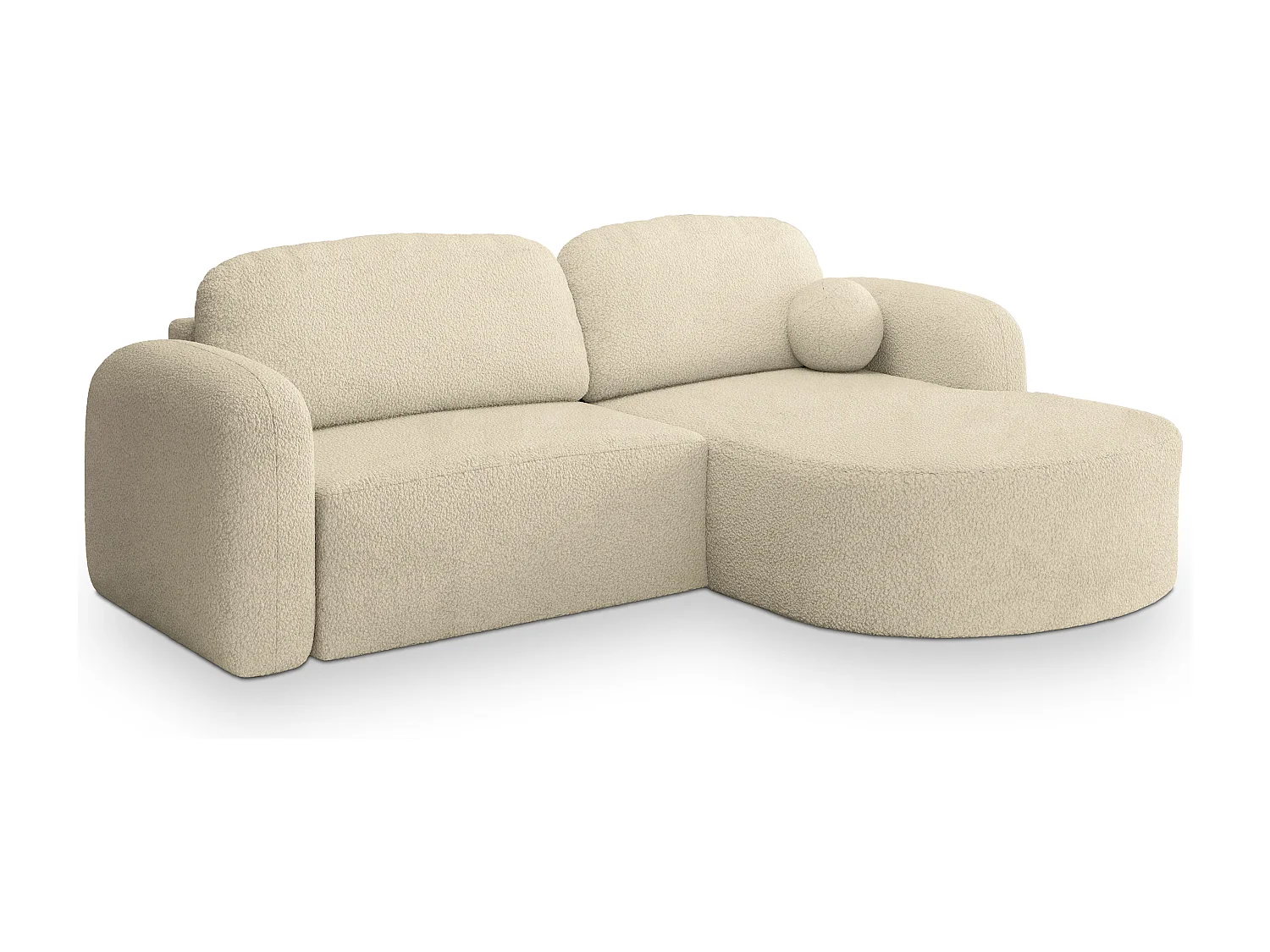 Hoekbank AMILIA van fluweel met slaapfunctie Creme