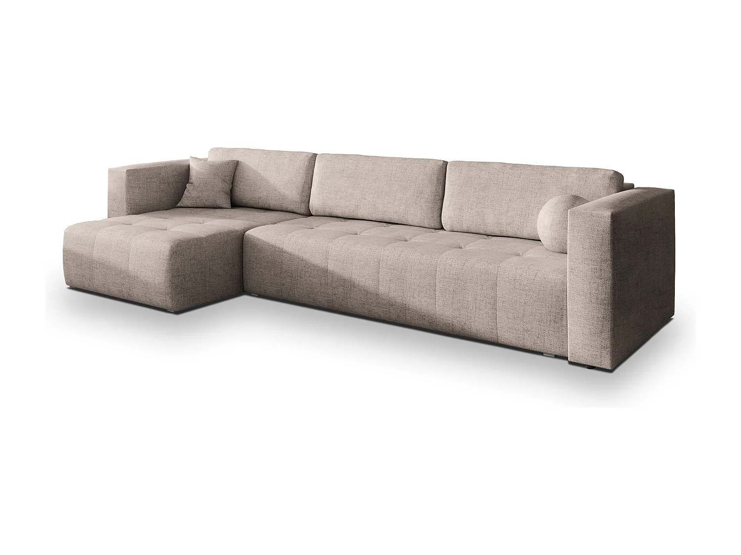Hoekbank OLVERA van fluweel met slaapfunctie Beige