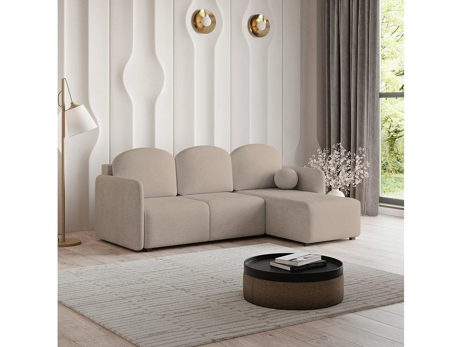 Hoekbank SUVINO van fluweel met slaapfunctie Beige