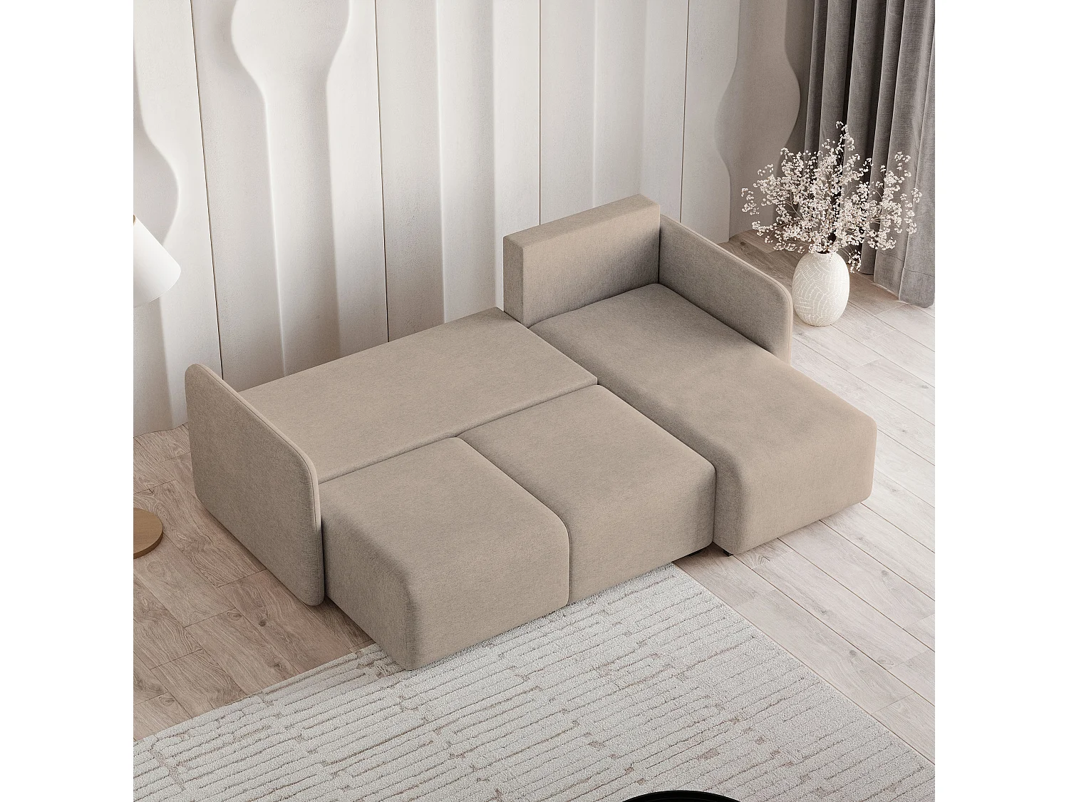 Hoekbank SUVINO van fluweel met slaapfunctie Beige