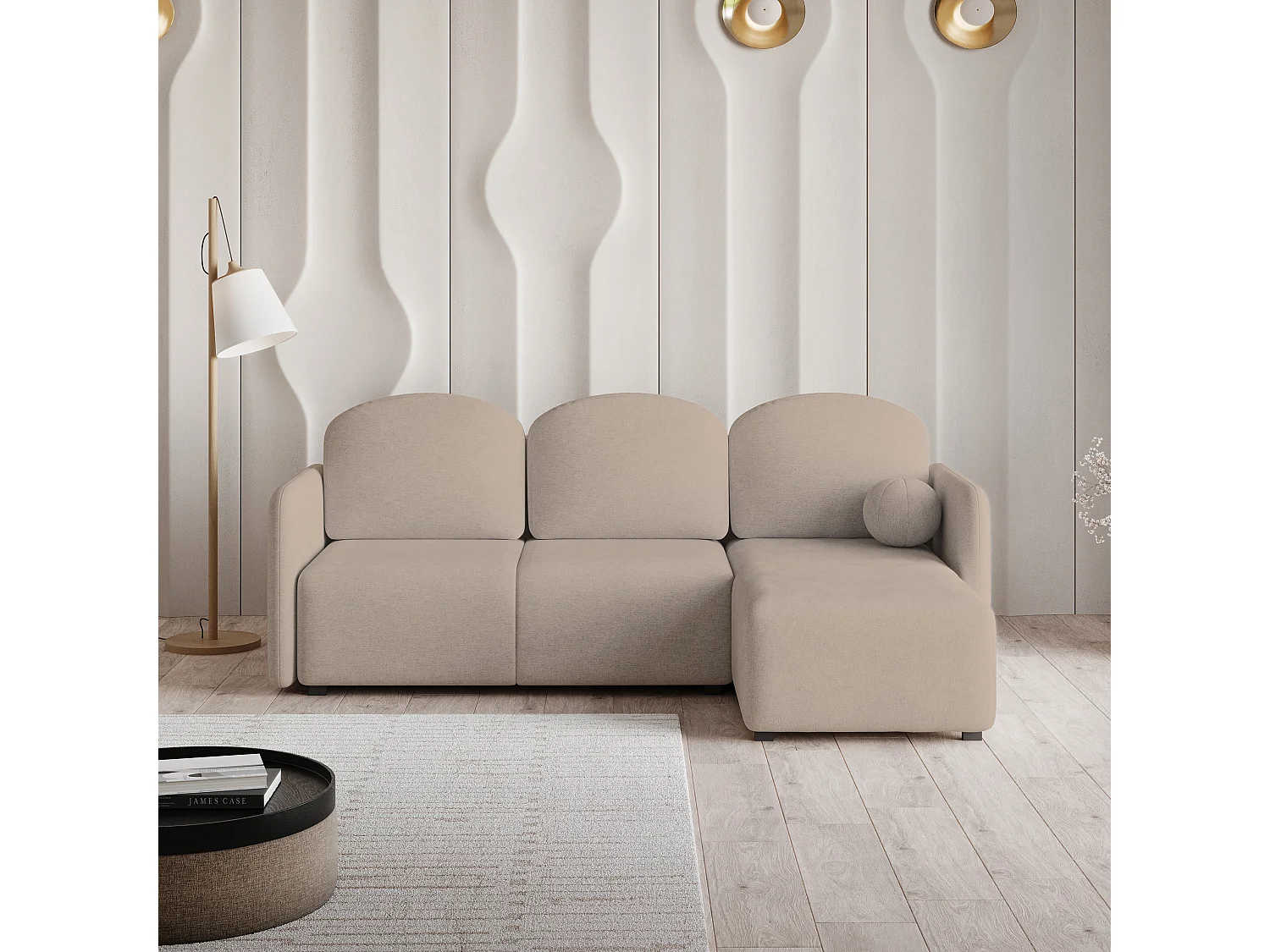 Hoekbank SUVINO van fluweel met slaapfunctie Beige