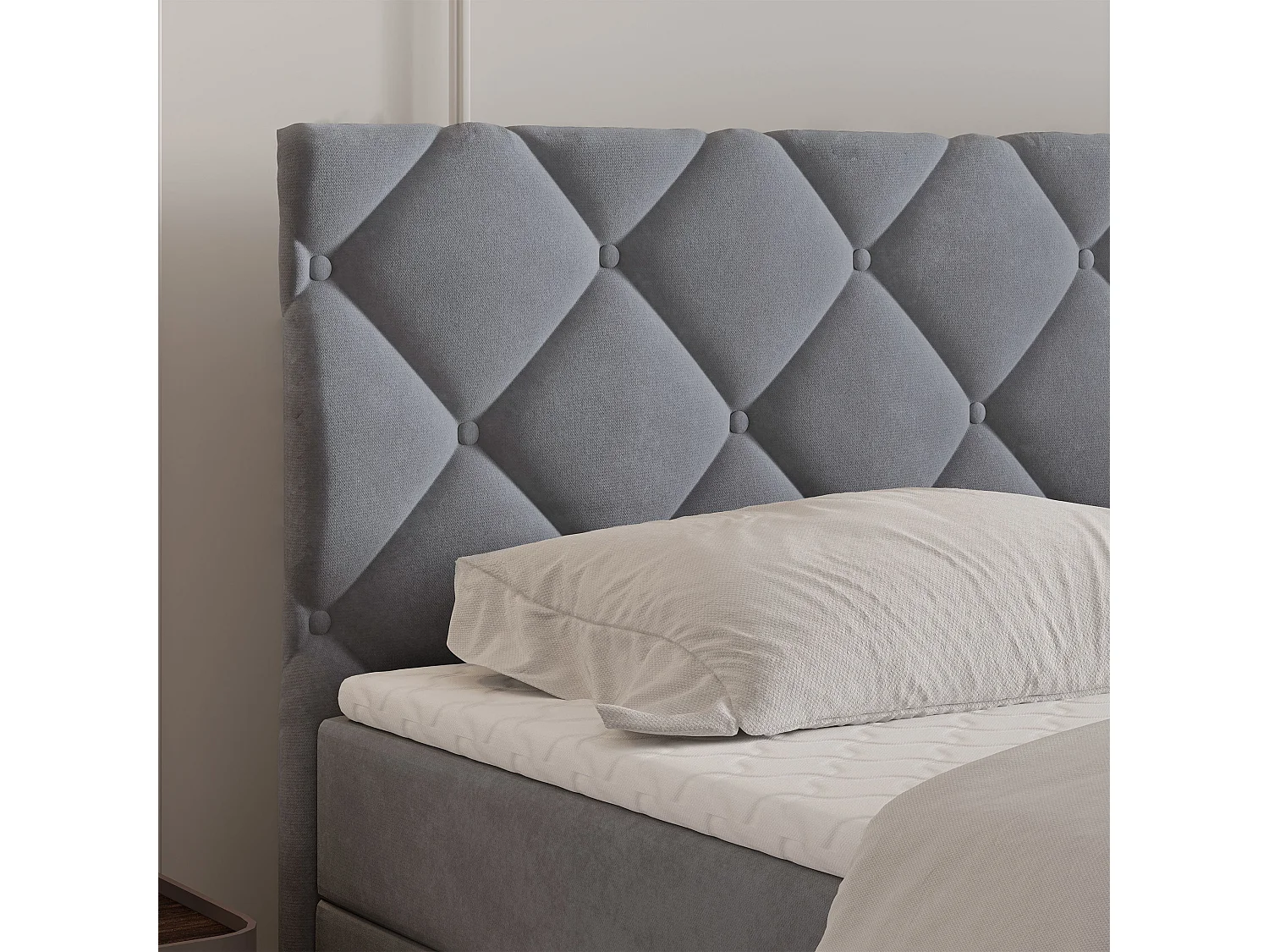 Lit continental ROVARI, 160x200 cm, Tissu pelucheux, Gris