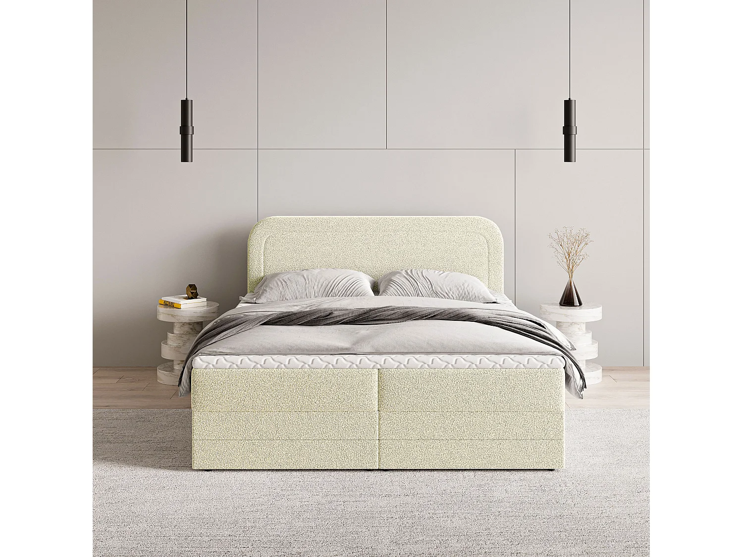 Boxspringbed ARMEL 180x200 cm Set met hoofdbord, bedbodem en matras, Crème