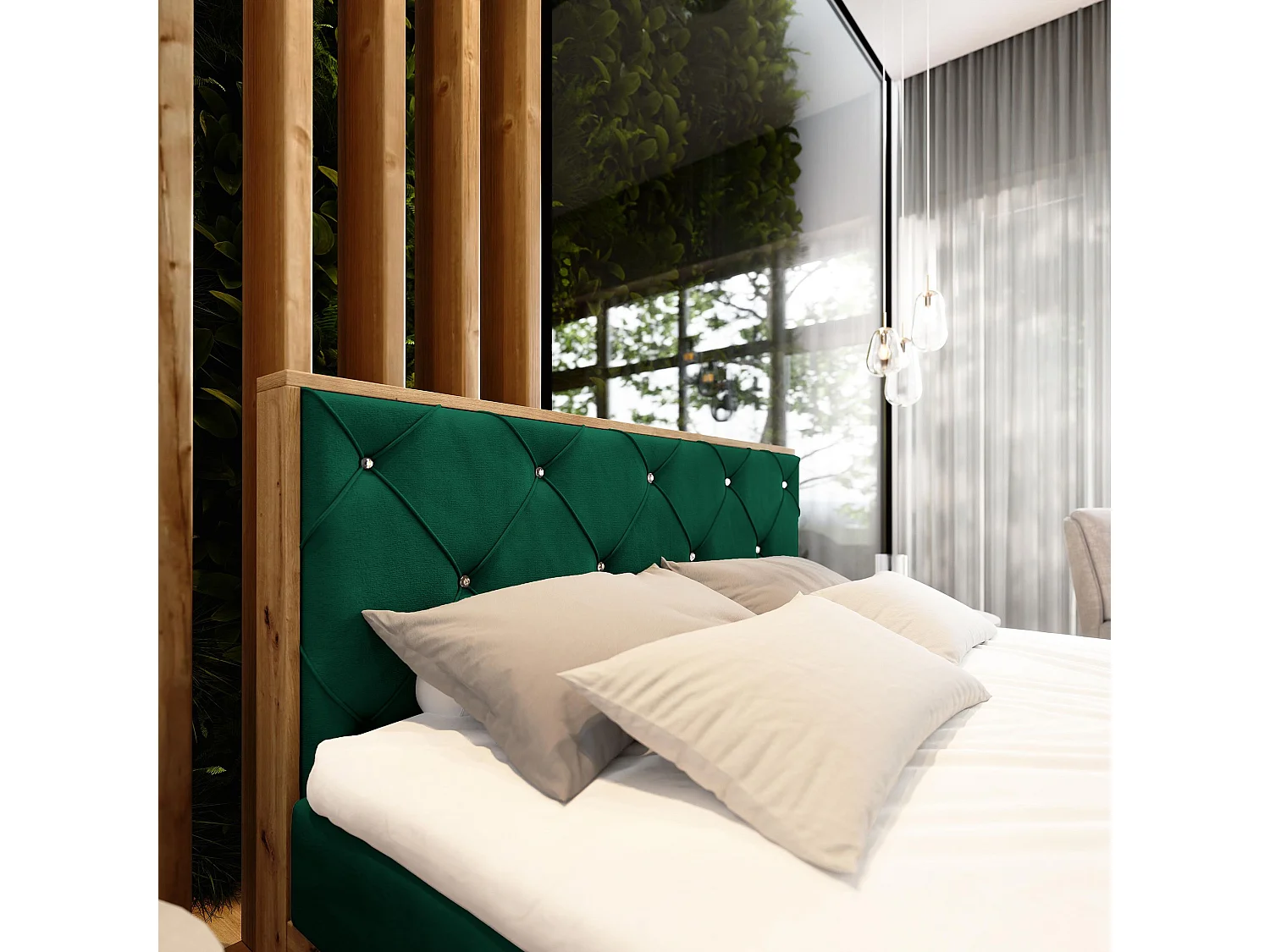 Boxspringbed FOSCO 160x200 cm Set met hoofdbord, bedbodem en matras, Dennengroen