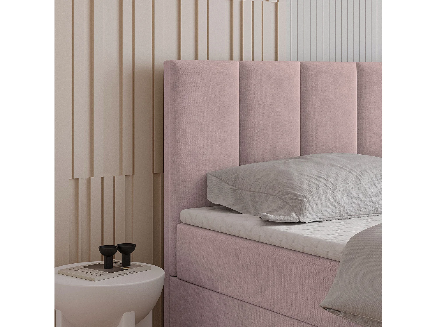 Lit continental MERIL, 140x200 cm, Tissu tressé, Rose
