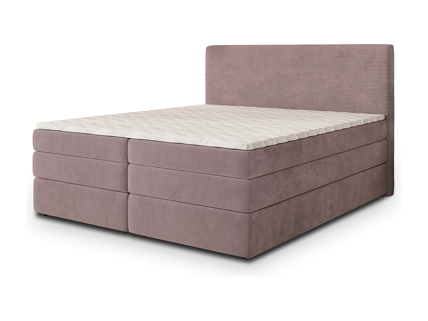 Lit continental MATERN, 160x200 cm, Tissu pelucheux, Rose