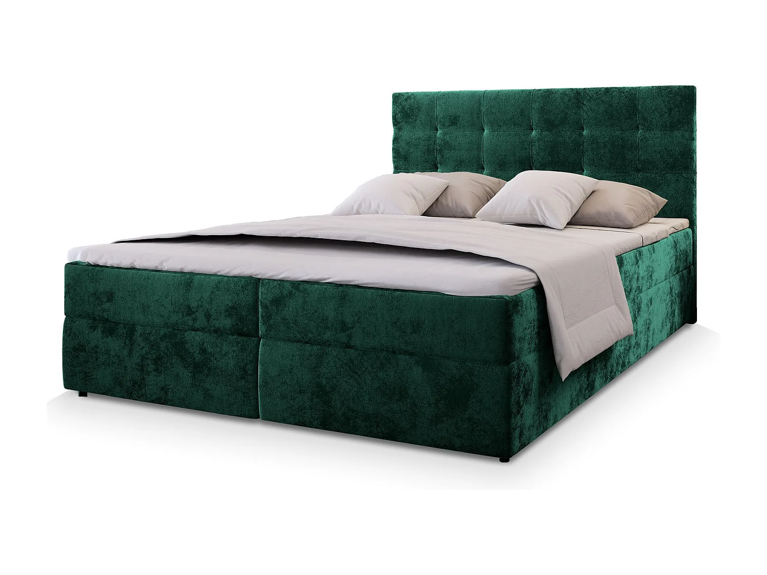 Boxspringbed GLOS 140x200 cm Set met hoofdbord, bedbodem en matras, Dennengroen