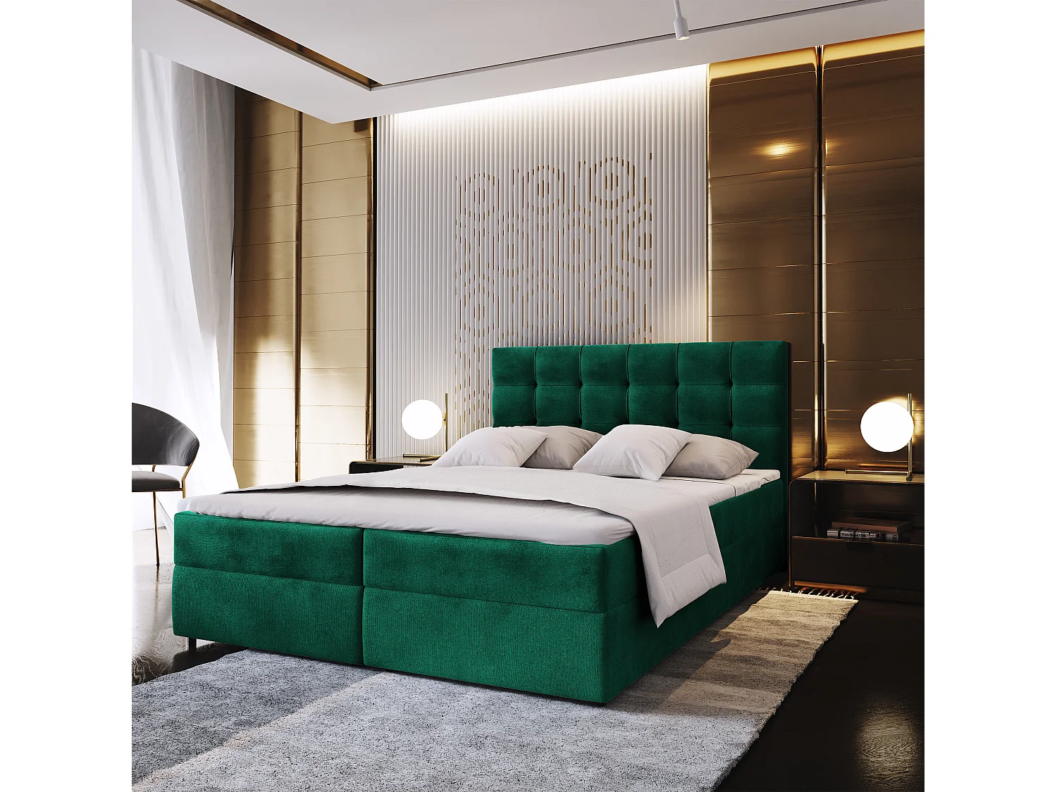 Lit continental GLOS, 140x200 cm, Tissu pelucheux, Vert