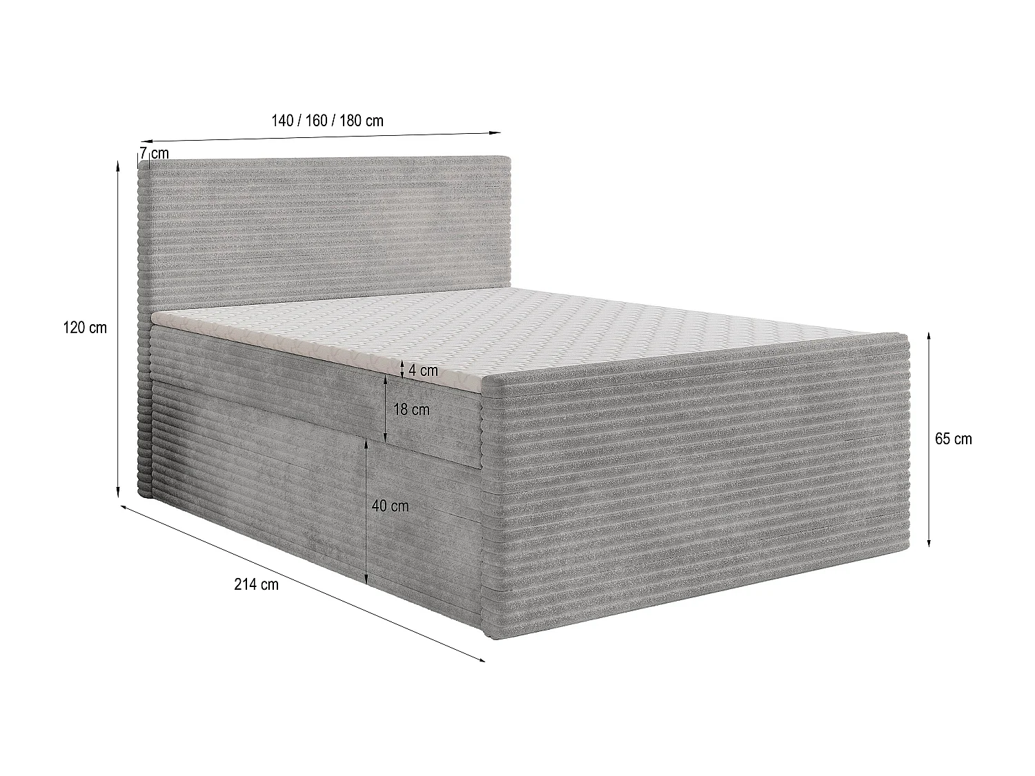 Boxspringbed NOLEN 160x200 cm Set met hoofdbord, bedbodem en matras, Lichtgrijs