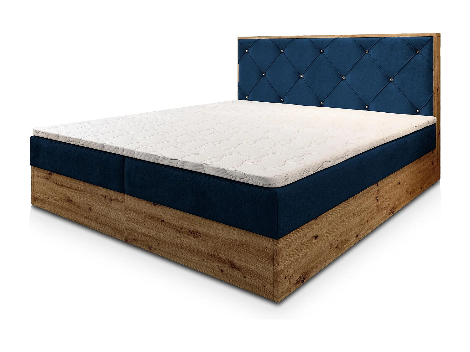 Boxspringbed FOSCO 160x200 cm Set met hoofdbord, bedbodem en matras, Blauw