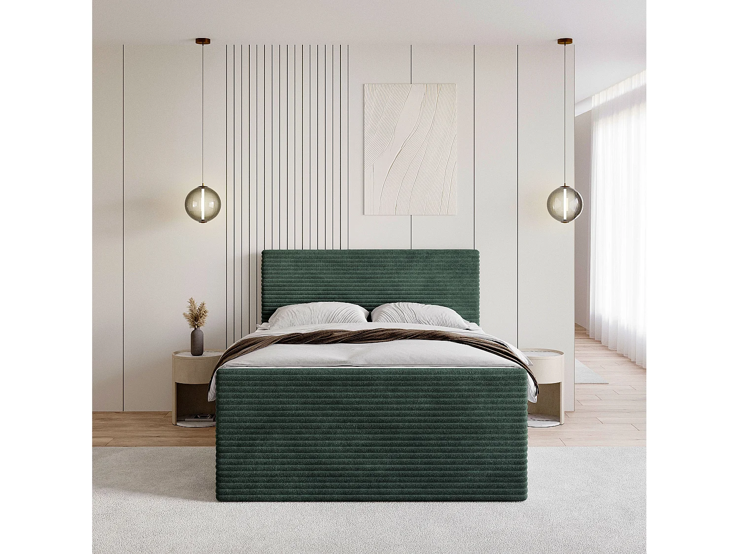 Boxspringbed NOLEN 180x200 cm Set met hoofdbord, bedbodem en matras, Dennengroen