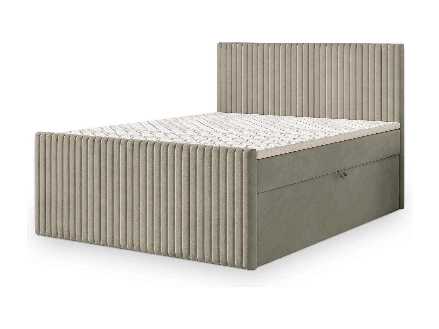 Lit continental TERVAN, 140x200 cm, Tissu pelucheux, Beige