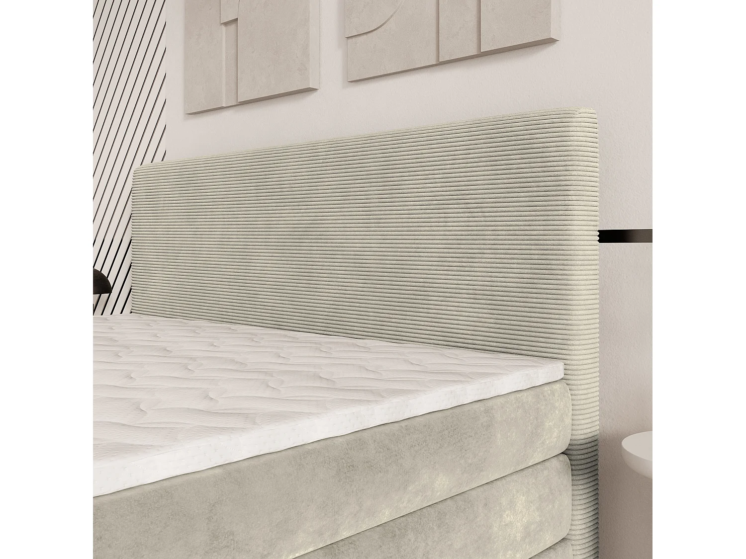 Lit continental MATERN, 160x200 cm, Tissu pelucheux, Couleur crème