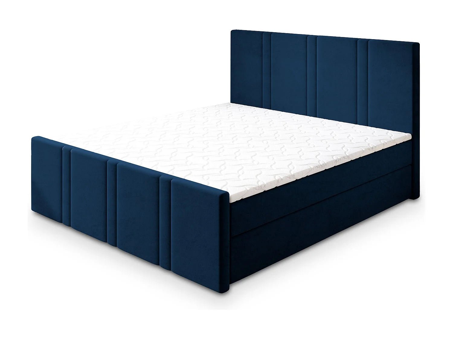 Lit continental COMOZA, 140x200 cm, Tissu pelucheux, Bleu