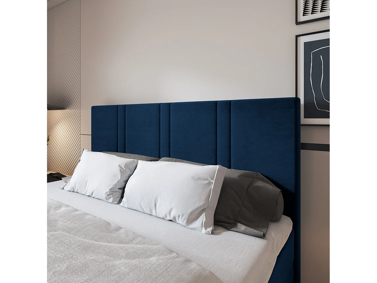 Lit continental COMOZA, 140x200 cm, Tissu pelucheux, Bleu