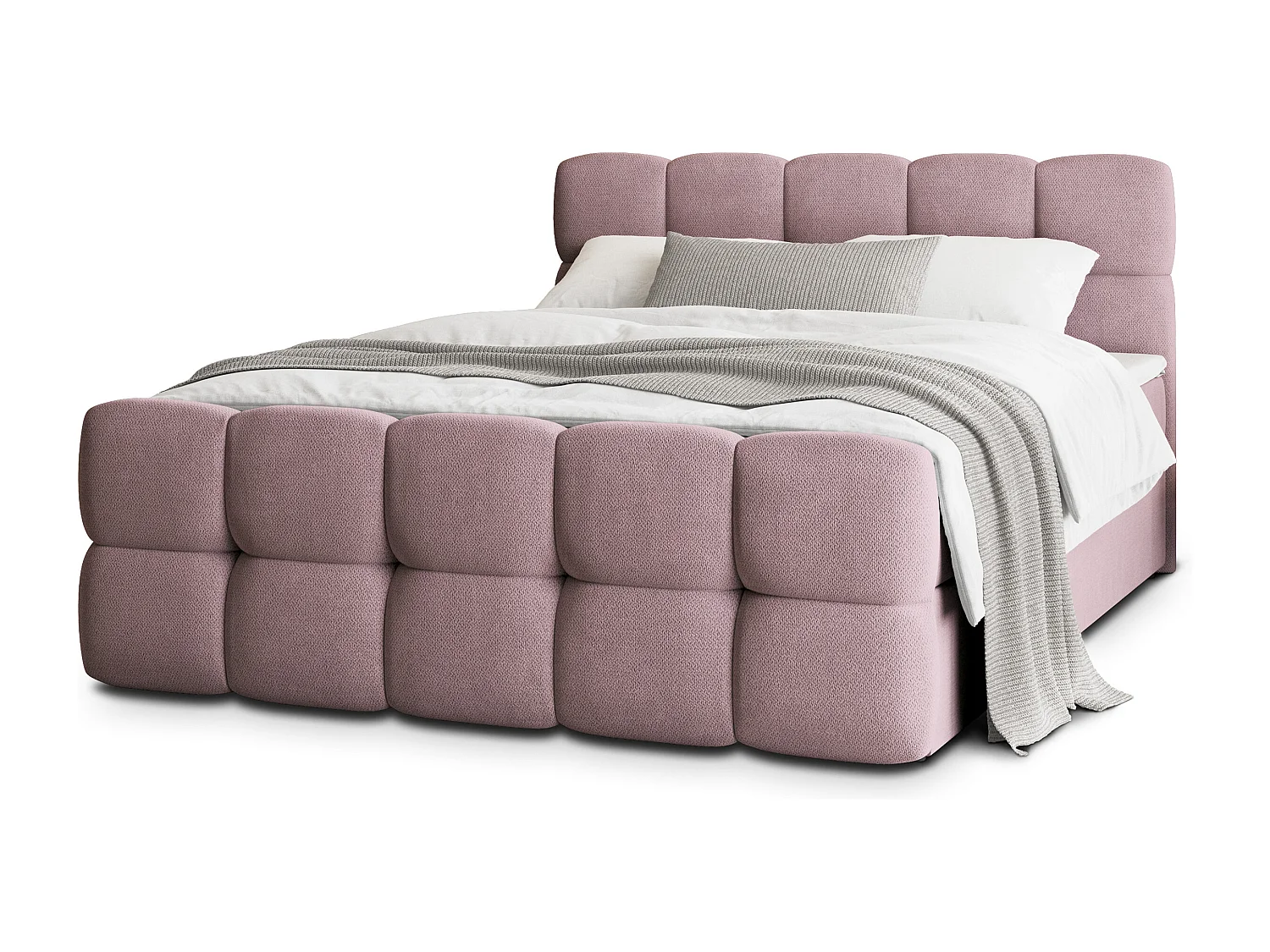Boxspringbed BRUME 140x200 cm Set met hoofdbord, bedbodem en matras, Poederroze