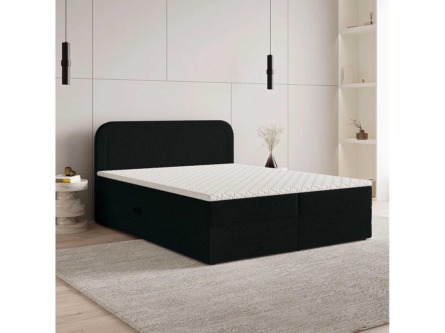 Boxspringbed ARMEL 140x200 cm Set met hoofdbord, bedbodem en matras, Zwart