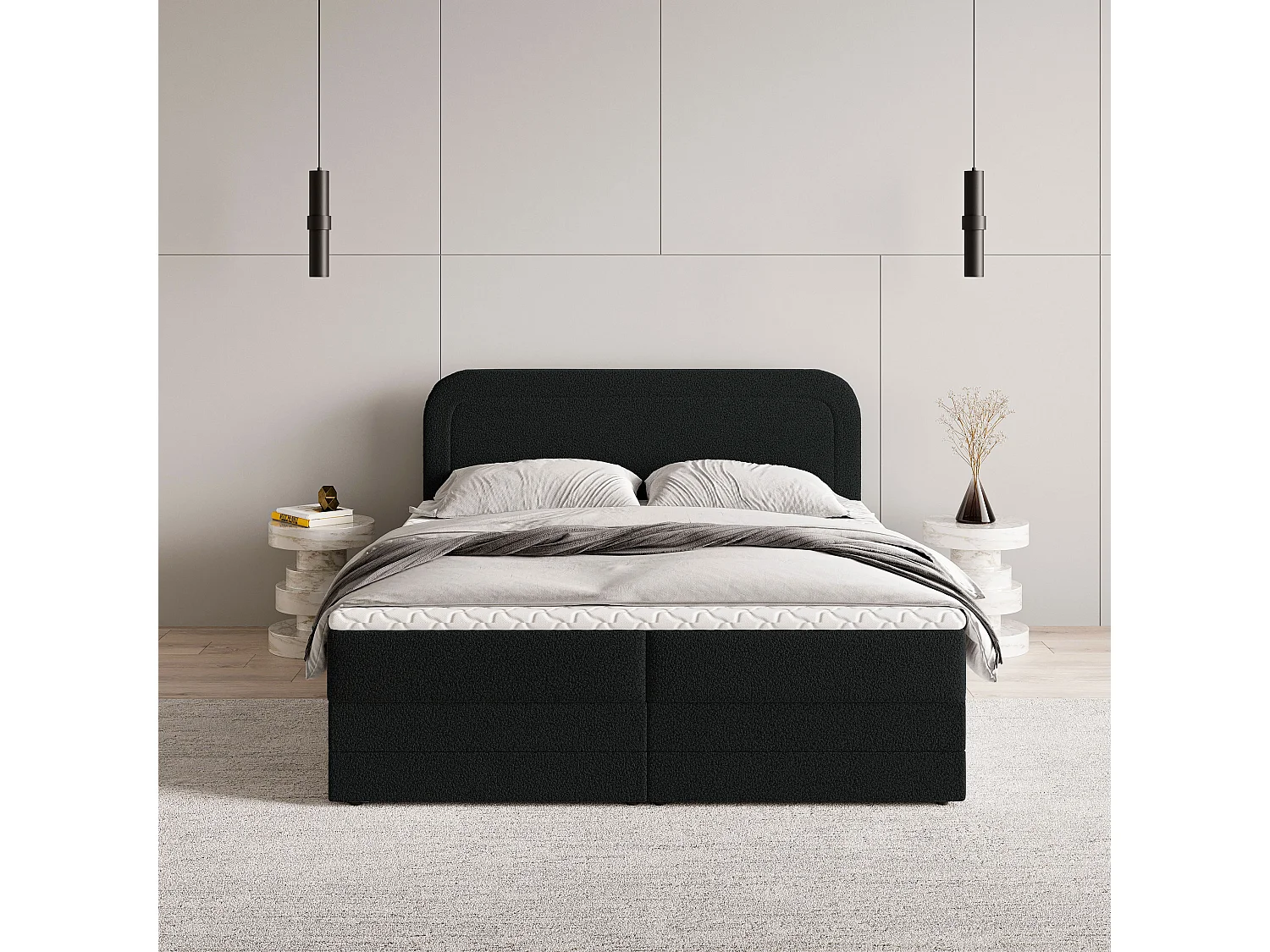 Boxspringbed ARMEL 140x200 cm Set met hoofdbord, bedbodem en matras, Zwart