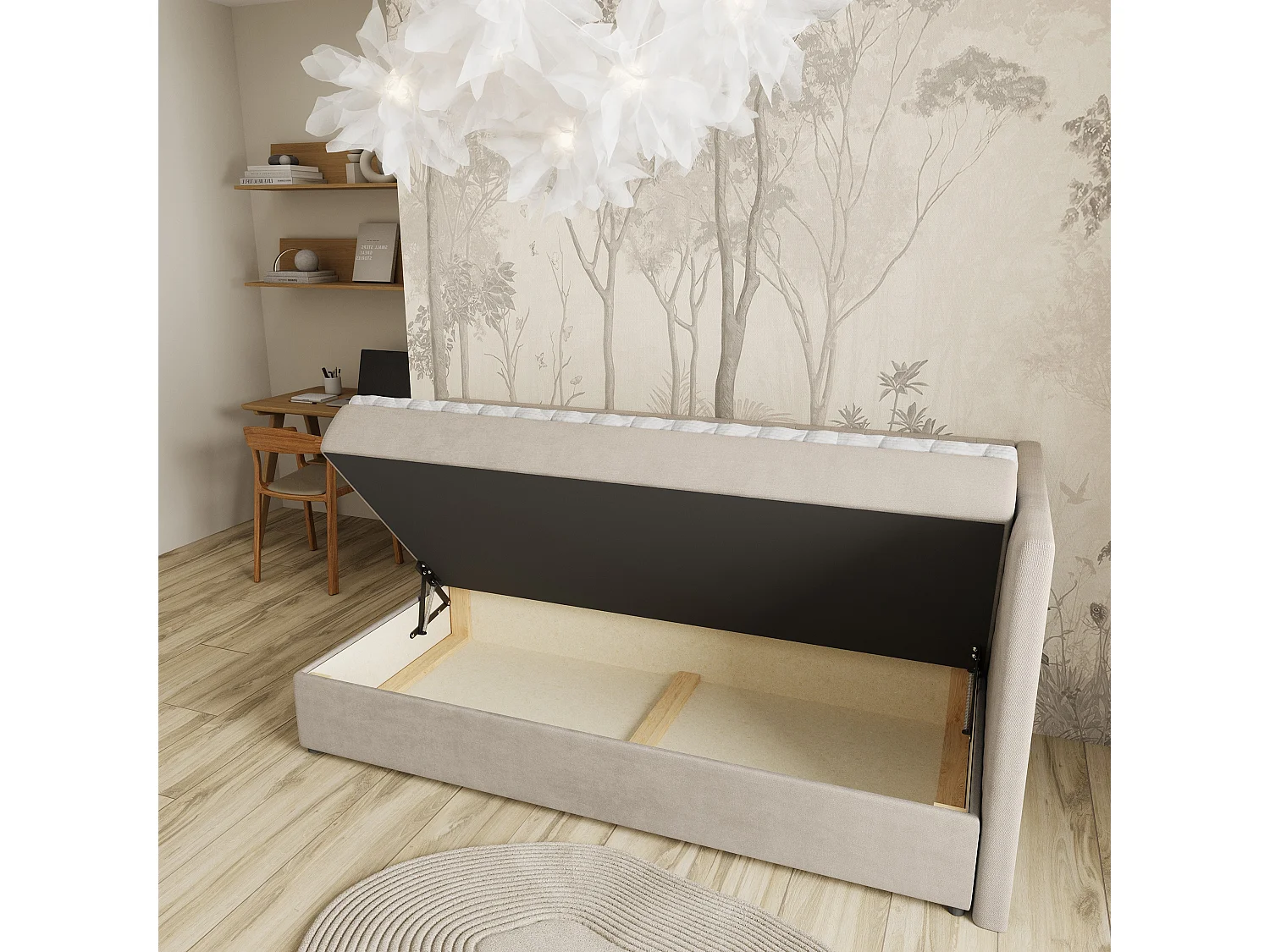 Boxspringbed ARIS 90x200 cm Set met hoofdbord, bedbodem en matras, Beige