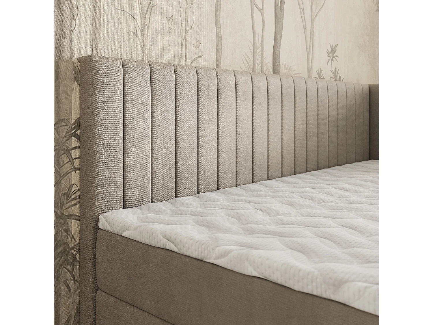 Boxspringbed ARIS 90x200 cm Set met hoofdbord, bedbodem en matras, Beige