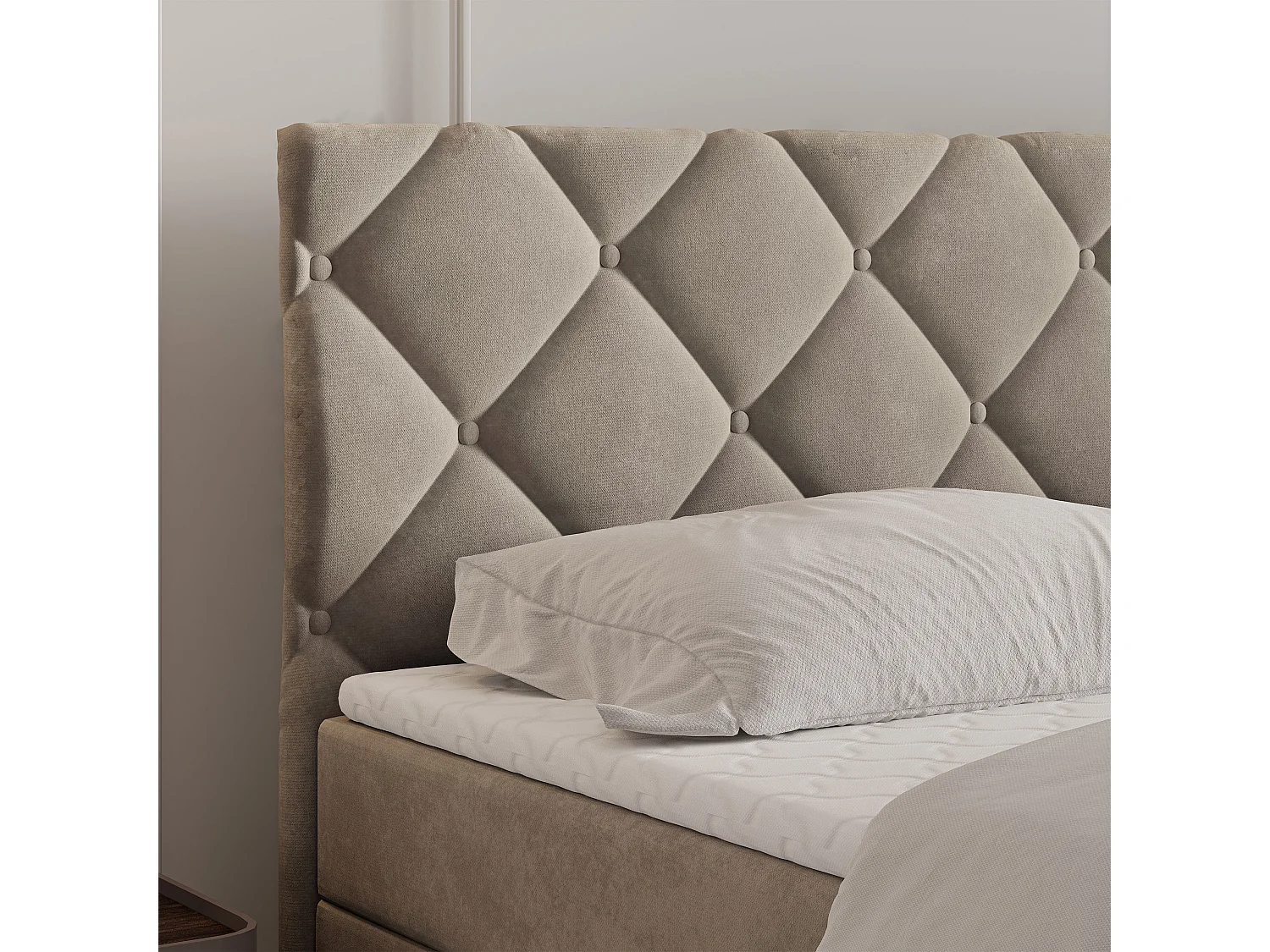 Lit continental ROVARI, 180x200 cm, Tissu pelucheux, Beige