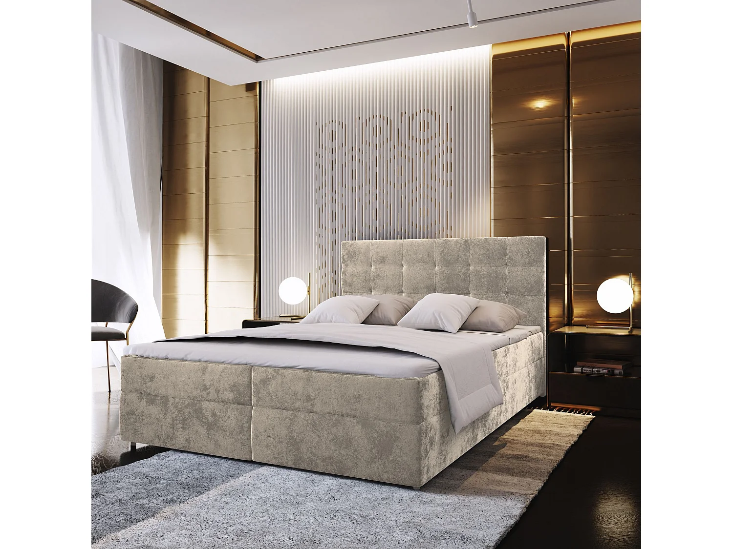 Boxspringbed GLOS 140x200 cm Set met hoofdbord, bedbodem en matras, Beige