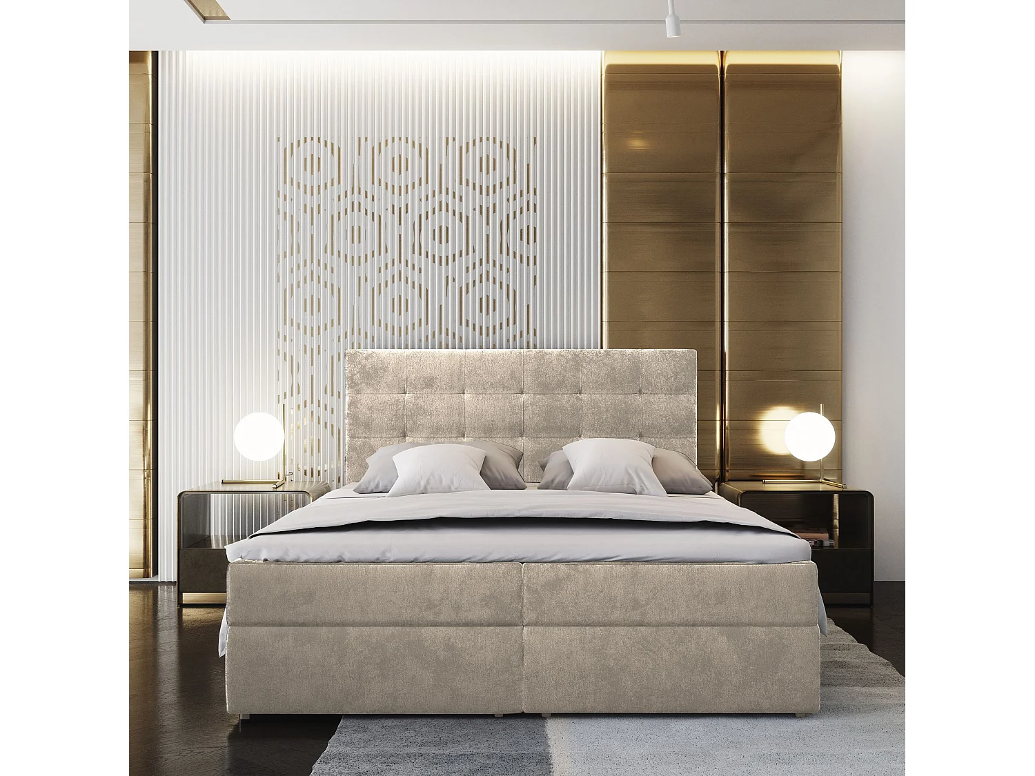 Boxspringbed GLOS 140x200 cm Set met hoofdbord, bedbodem en matras, Beige