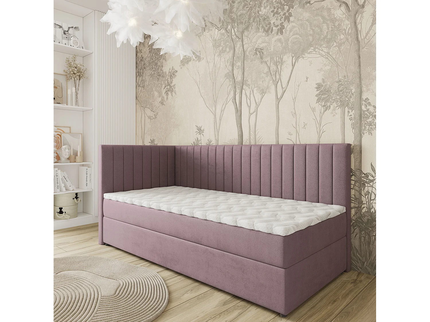 Boxspringbed ARIS 80x200 cm Set met hoofdbord, bedbodem en matras, Poederroze