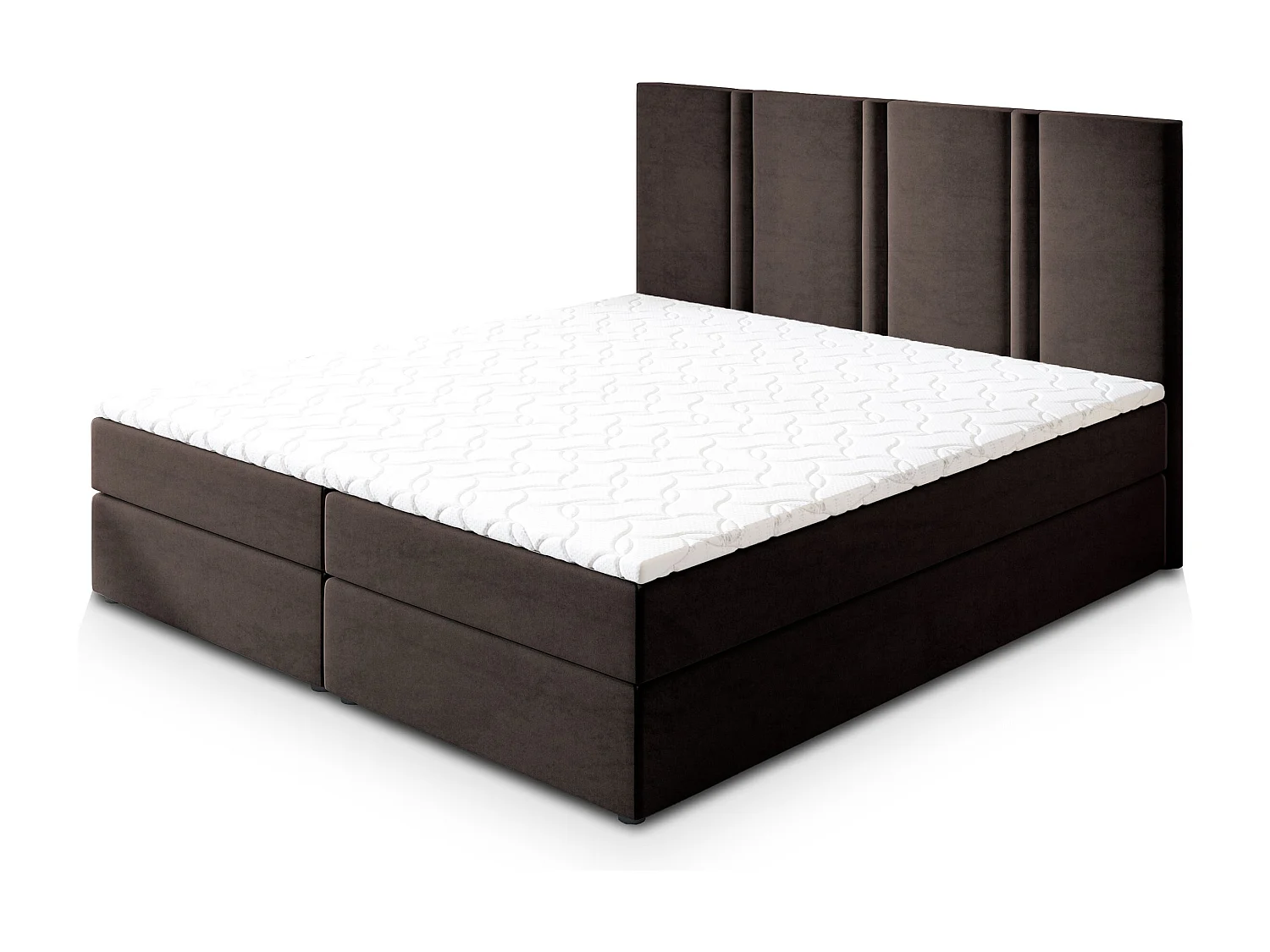 Lit continental LARIO, 180x200 cm, Tissu pelucheux, Marron